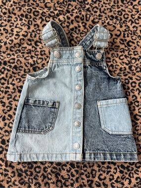7 For All Mankind Two-Tone Light & Medium Blue Denim Overalls Dress
